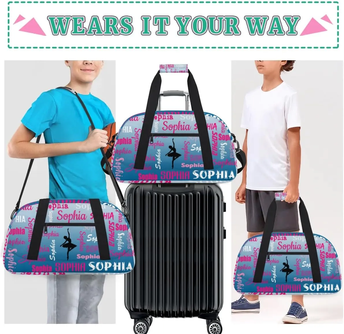 Custom Dance Bag Gym Bag for Women, Personalized Sport Duffel Bag Weekender Bags Travel Duffel Bag Blue Gradient Ballet Bags