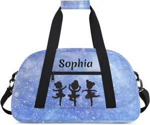Custom Dance Bag Sport Duffel Bag for Girls, Personalized Kids Gym Bag, Overnight Weekender Bags, Travel Duffle Bag for Girls, Glitter Cornflower Blue