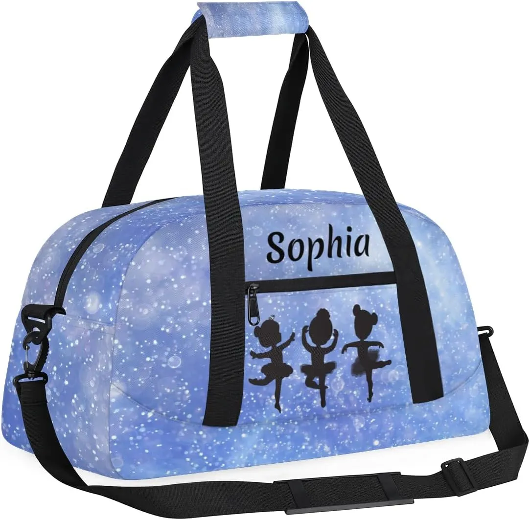 Custom Dance Bag Sport Duffel Bag for Girls, Personalized Kids Gym Bag, Overnight Weekender Bags, Travel Duffle Bag for Girls, Glitter Cornflower Blue