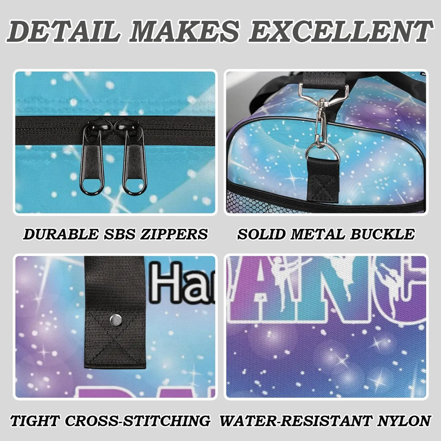 Custom Dance Duffel Bag with Name Personalized Dance Ballet Bags Waterproof Customized Travel Bag Carry-On Tote 17.4in, Cosmos Blue