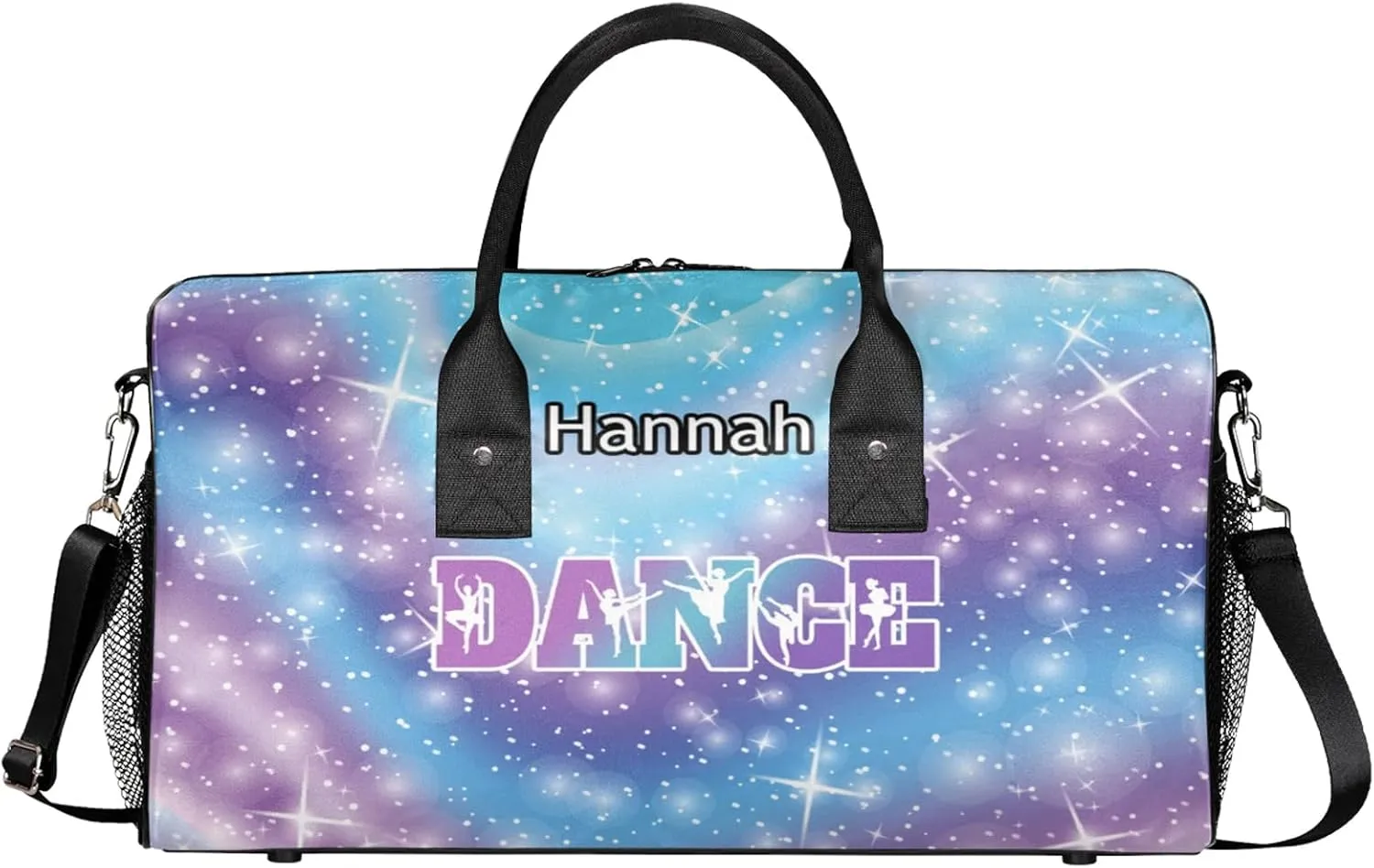 Custom Dance Duffel Bag with Name Personalized Dance Ballet Bags Waterproof Customized Travel Bag Carry-On Tote 17.4in, Cosmos Blue