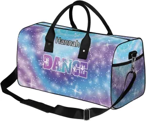 Custom Dance Duffel Bag with Name Personalized Dance Ballet Bags Waterproof Customized Travel Bag Carry-On Tote 17.4in, Cosmos Blue