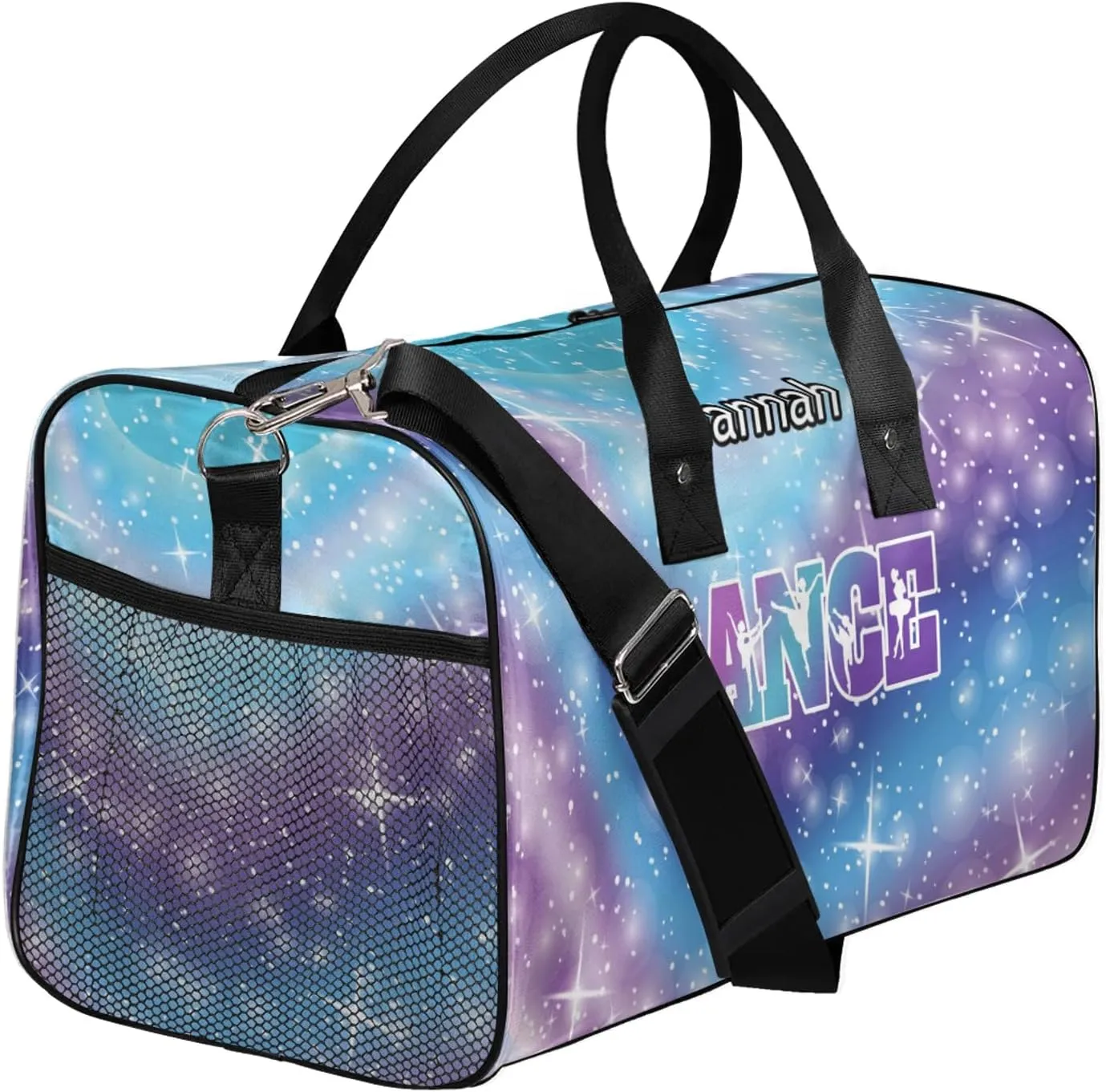 Custom Dance Duffel Bag with Name Personalized Dance Ballet Bags Waterproof Customized Travel Bag Carry-On Tote 17.4in, Cosmos Blue