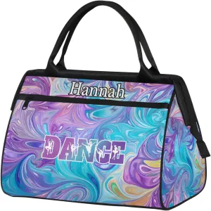 Custom Dance Duffel Bag with Name Personalized Sport Gym Bags Waterproof Customized Travel Duffel Bags Overnight Weekender Carry-On Tote 15.2in, Blue Purple Oil Painting