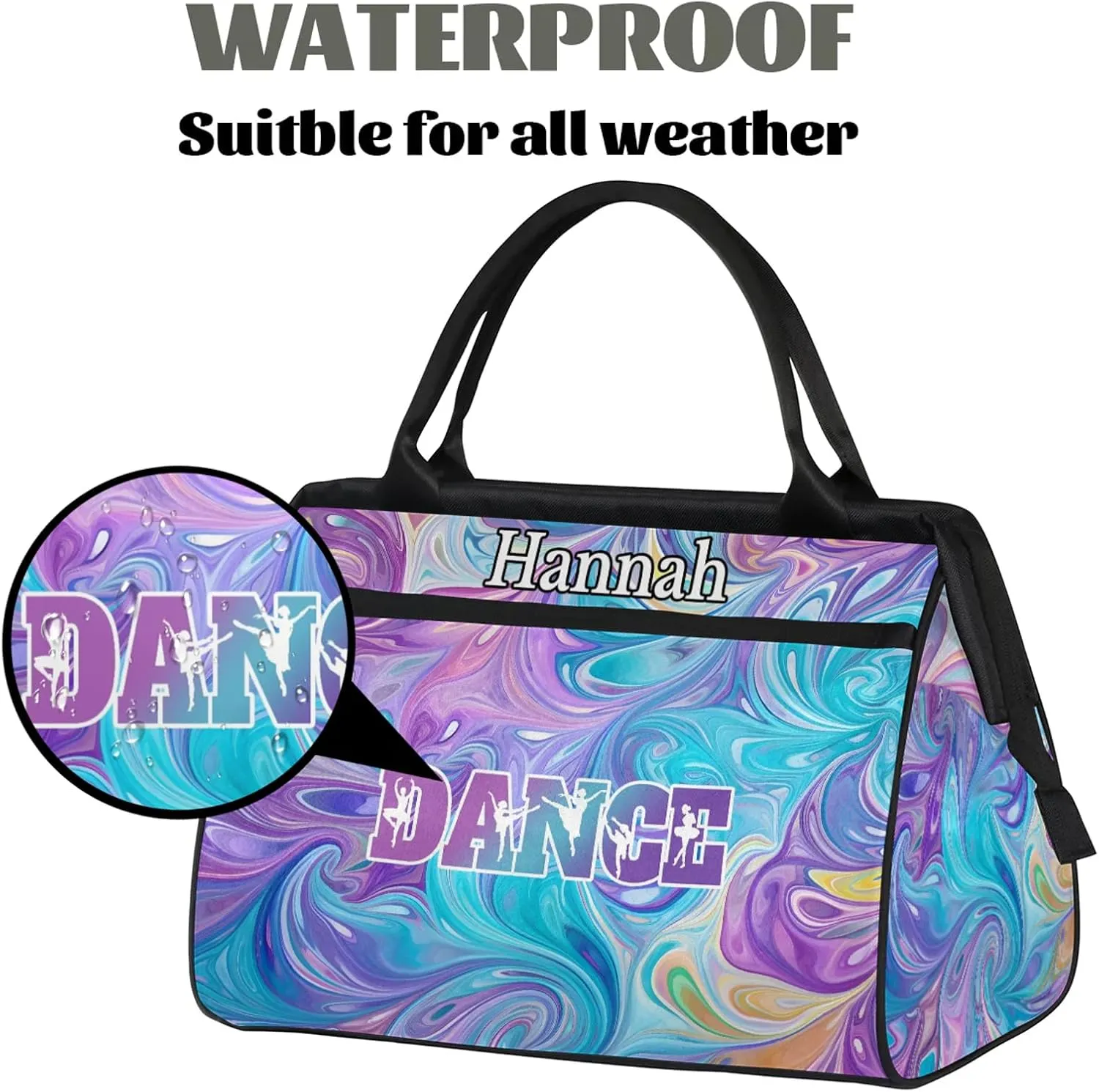 Custom Dance Duffel Bag with Name Personalized Sport Gym Bags Waterproof Customized Travel Duffel Bags Overnight Weekender Carry-On Tote 15.2in, Blue Purple Oil Painting