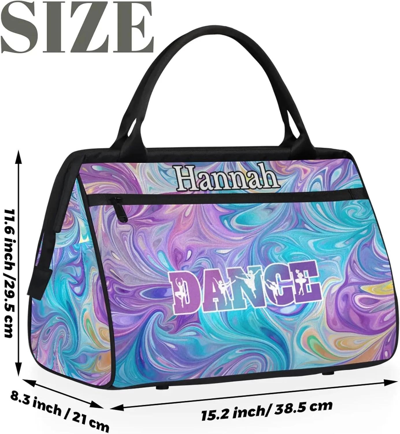 Custom Dance Duffel Bag with Name Personalized Sport Gym Bags Waterproof Customized Travel Duffel Bags Overnight Weekender Carry-On Tote 15.2in, Blue Purple Oil Painting