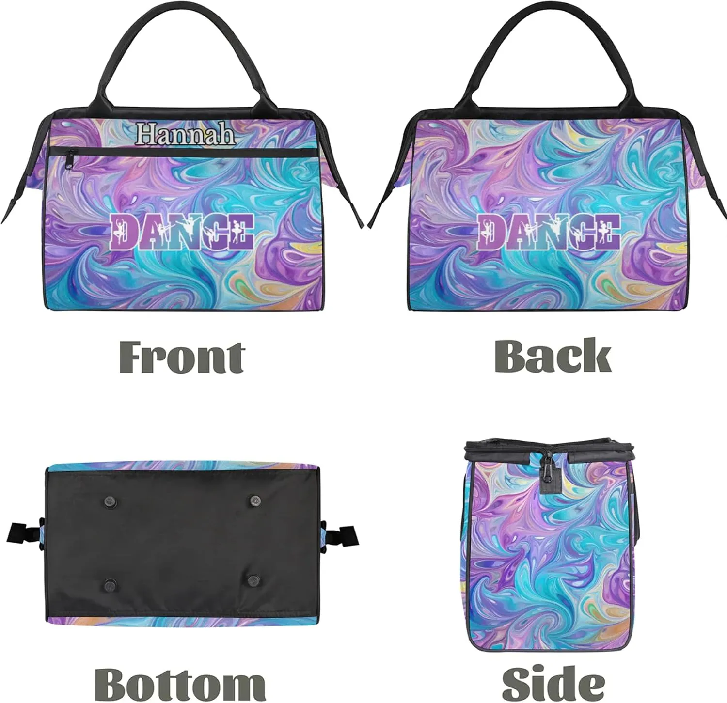 Custom Dance Duffel Bag with Name Personalized Sport Gym Bags Waterproof Customized Travel Duffel Bags Overnight Weekender Carry-On Tote 15.2in, Blue Purple Oil Painting