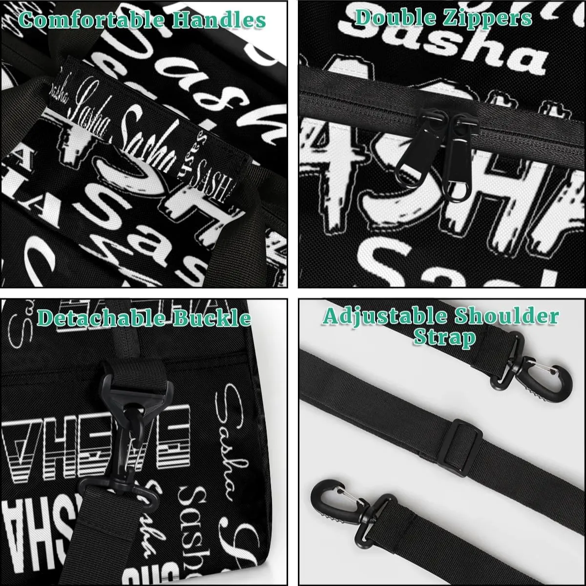Custom Dance Gym Bags for Women, Personalized Name Sport Duffel Bag Weekender Bags Travel Duffel Bag Black Gifts