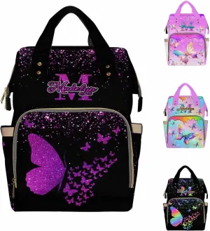 Custom Diaper Bag Backpack Colorful Butterfly Monogrammed Fashion Handbag with Name Multifunctional Personalized Name Nursing Bag for New Mom Dad Baby Shower New Year