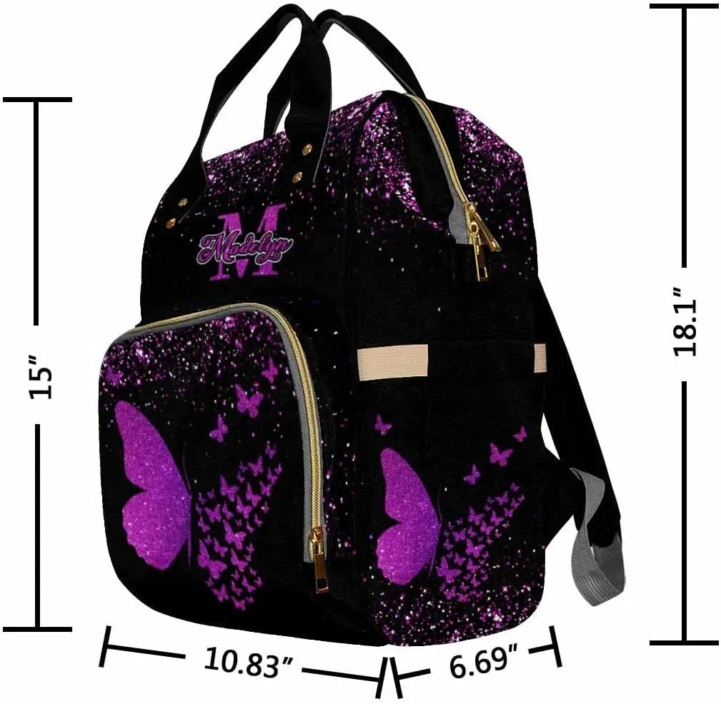 Custom Diaper Bag Backpack Colorful Butterfly Monogrammed Fashion Handbag with Name Multifunctional Personalized Name Nursing Bag for New Mom Dad Baby Shower New Year