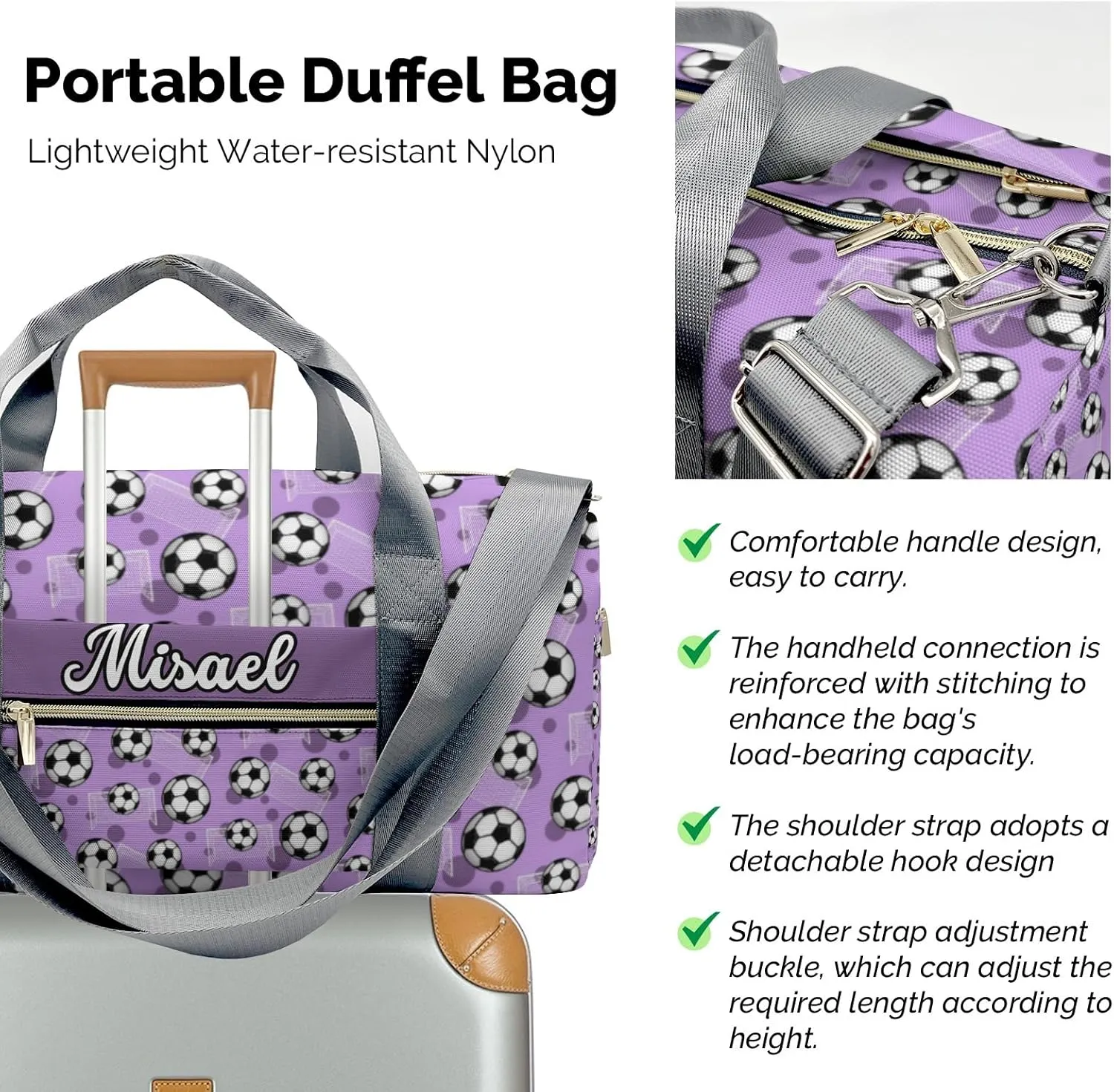 Custom Duffel Bag Sport Soccer Balls Goals Carry on Bag Sport Travel Bags Overnight Weekend Gym Bag Carry On Luggage Bags