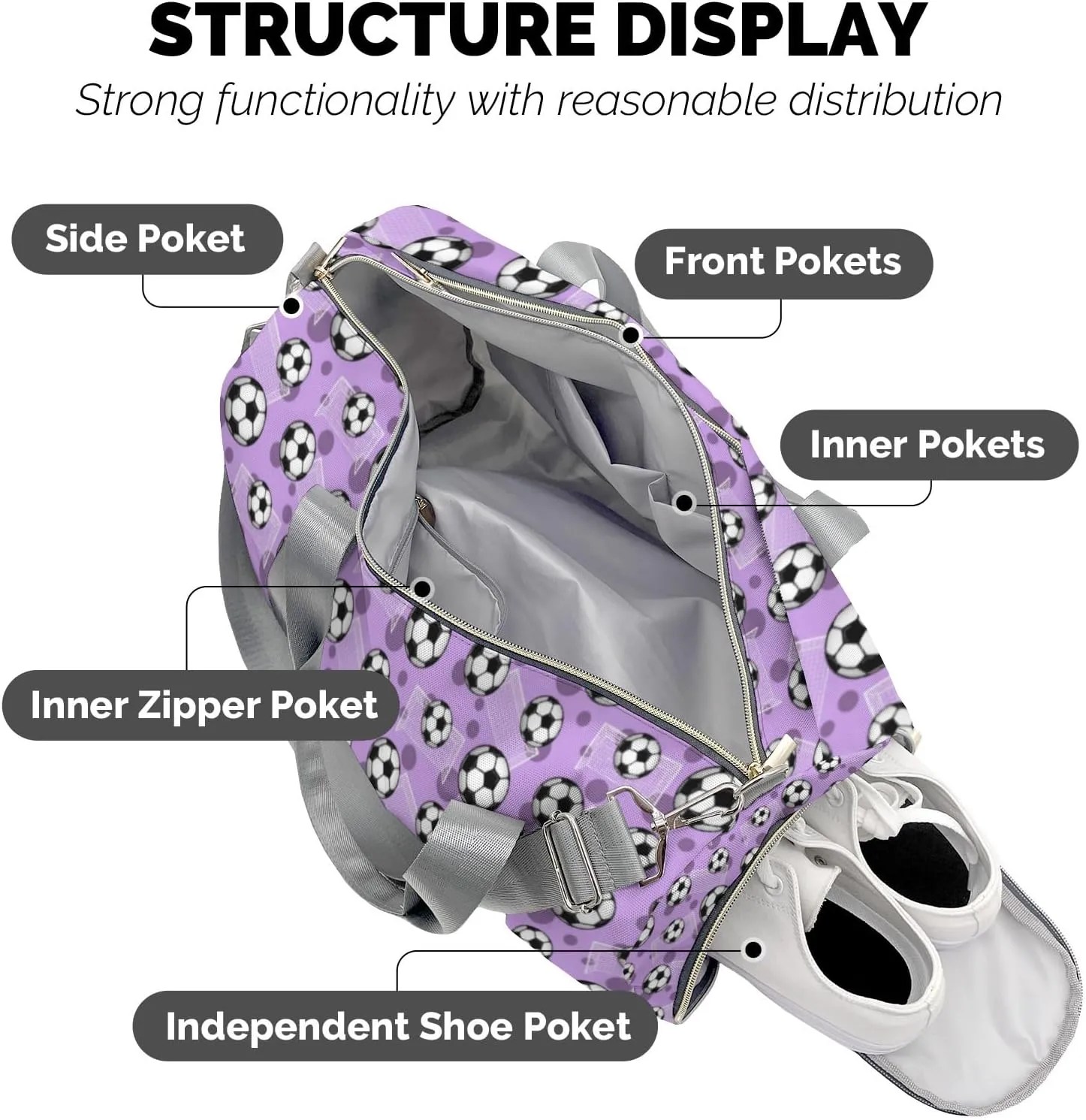 Custom Duffel Bag Sport Soccer Balls Goals Carry on Bag Sport Travel Bags Overnight Weekend Gym Bag Carry On Luggage Bags