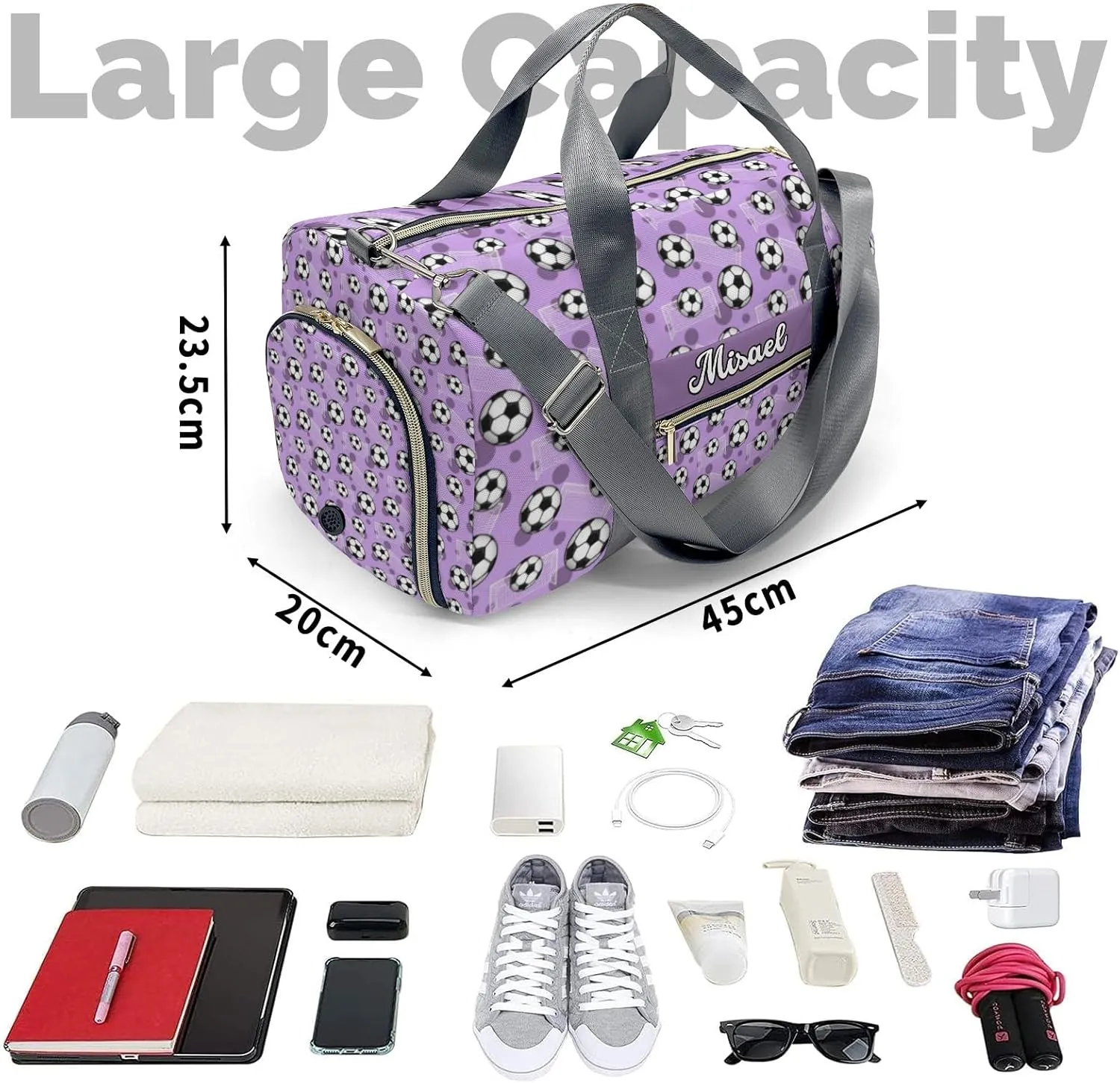 Custom Duffel Bag Sport Soccer Balls Goals Carry on Bag Sport Travel Bags Overnight Weekend Gym Bag Carry On Luggage Bags