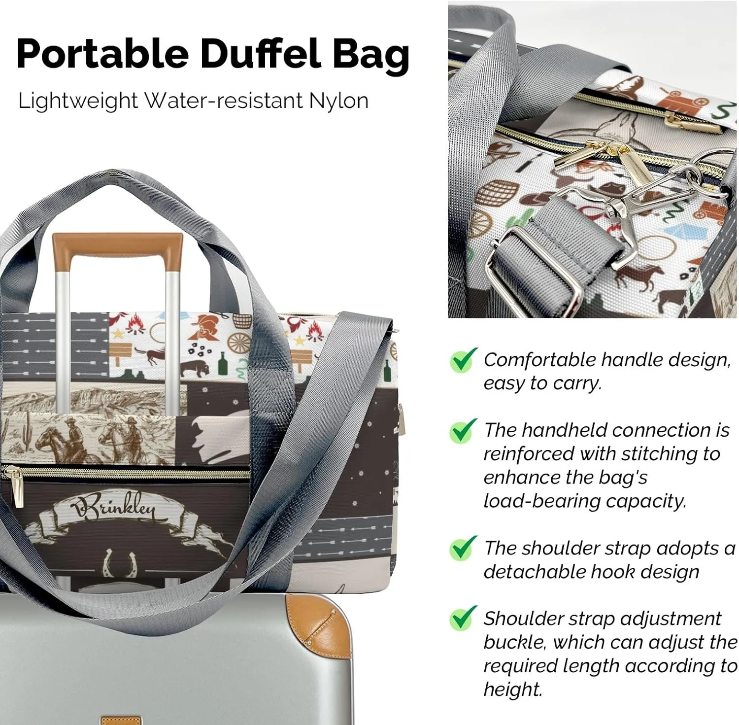 Custom Duffel Bag Western Vintage Cowboy Life Adventure Awaits: Best Travel Bags for Hiking and Sports