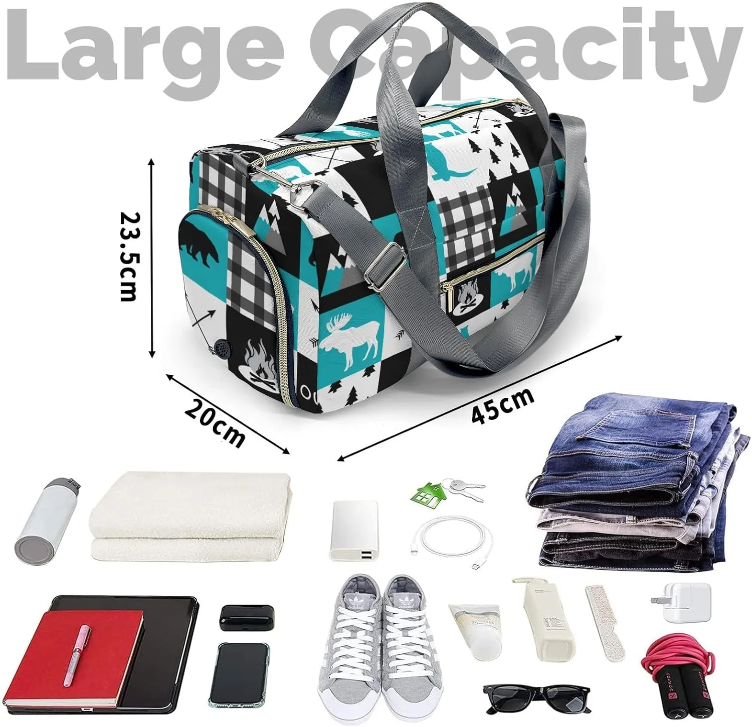 Custom Duffel Bag Wild Animal Owl Plaid Adventure Awaits: Best Travel Bags for Hiking and Sports