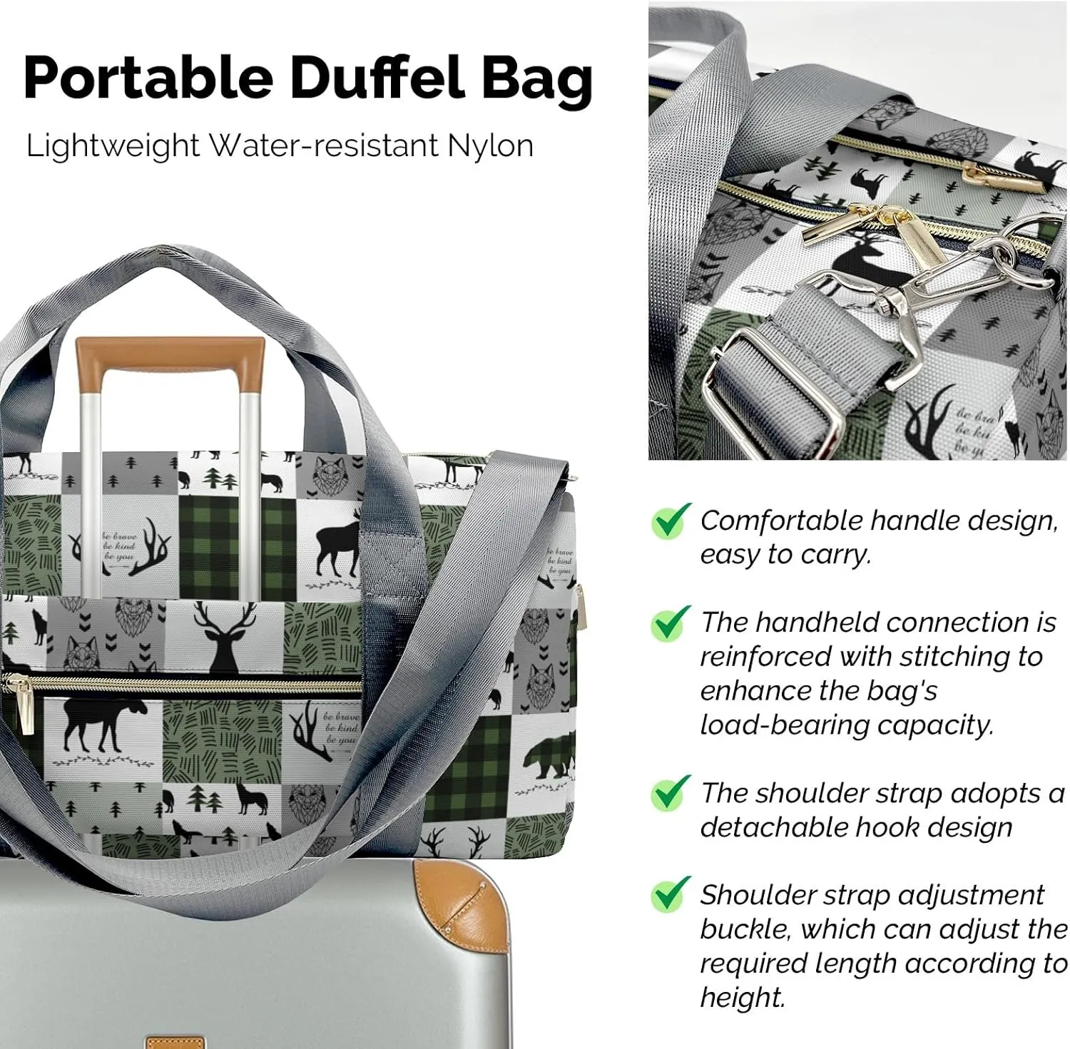 Custom Duffel Bag Woodland Deer Bear Wolf Forest Compact and Convenient: Fitness Bags for the Modern Traveler