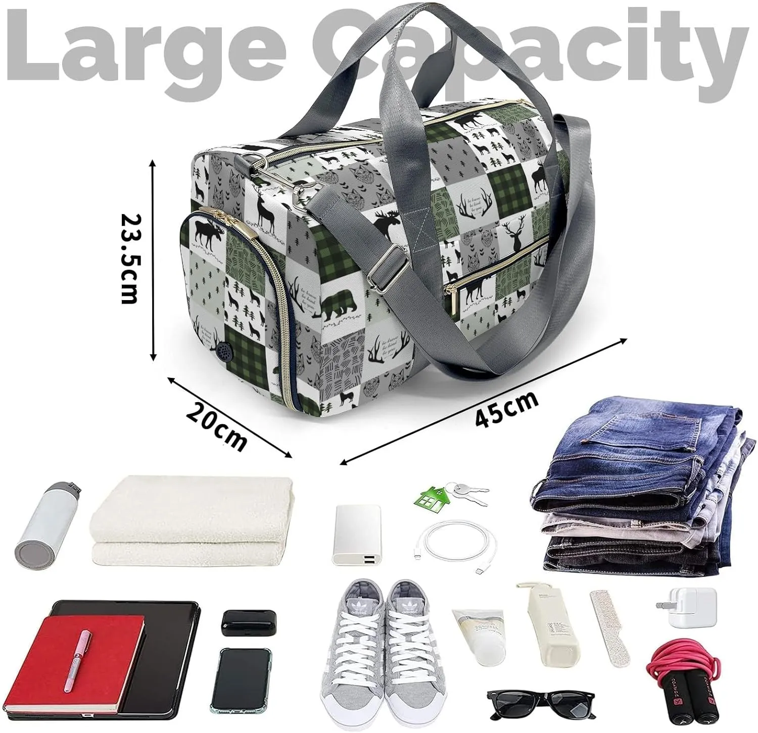 Custom Duffel Bag Woodland Deer Bear Wolf Forest Compact and Convenient: Fitness Bags for the Modern Traveler