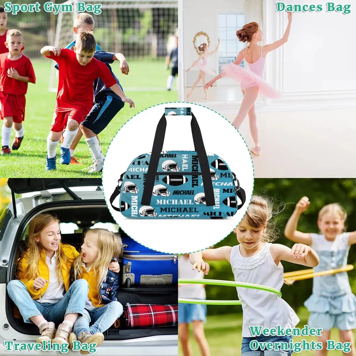 Custom Football Gym Bag Duffel Bag for Women Men, Personalized Sport Bag Overnight Bags Custom Name Travel Weekender Bag, Dark Blue