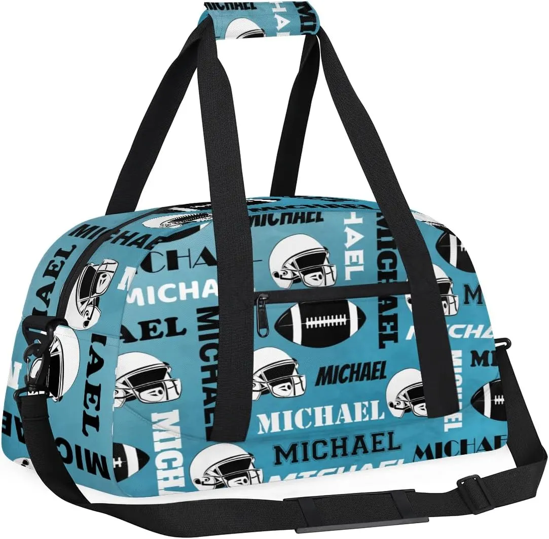 Custom Football Gym Bag Duffel Bag for Women Men, Personalized Sport Bag Overnight Bags Custom Name Travel Weekender Bag, Dark Blue