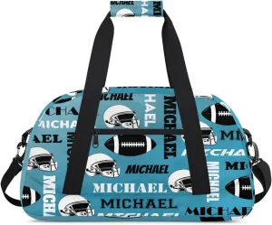 Custom Football Gym Bag Duffel Bag for Women Men, Personalized Sport Bag Overnight Bags Custom Name Travel Weekender Bag, Dark Blue