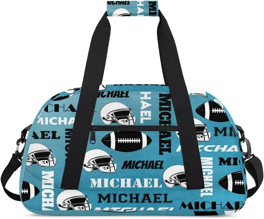 Custom Football Gym Bag Duffel Bag for Women Men, Personalized Sport Bag Overnight Bags Custom Name Travel Weekender Bag, Dark Blue