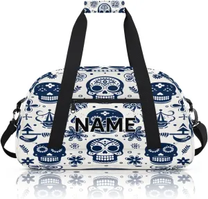 Custom Gothic Sugar Skull Small Gym Bag 18 inch for Women Men Personalized Spooky Skeleton Goth Carry On Overnight Weekender Bag for Travel Work Dance Sport