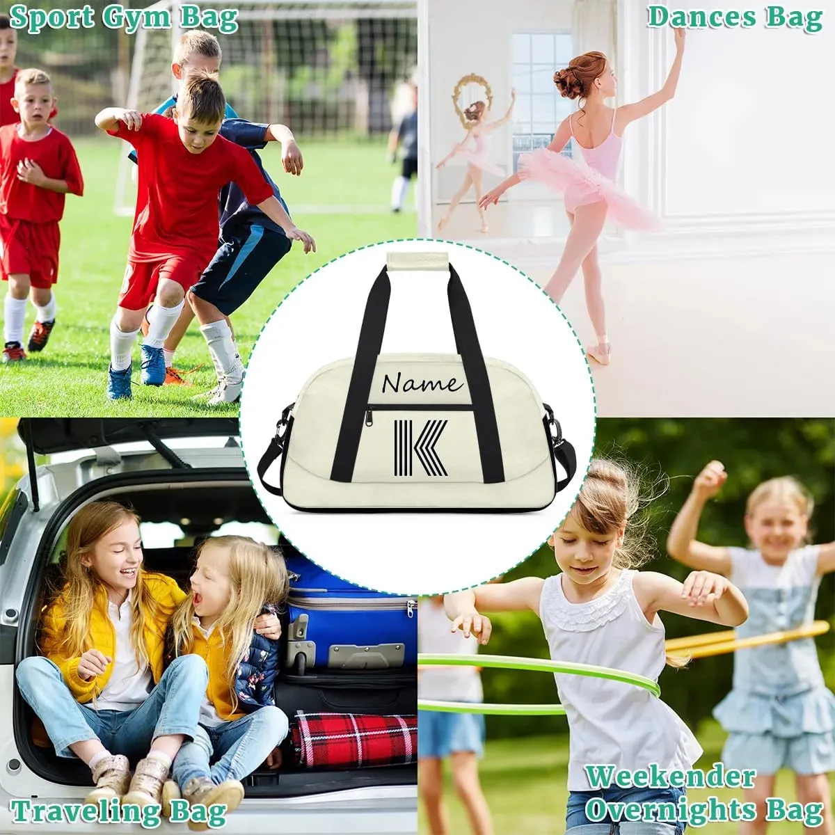 Custom Gym Bag for Women Men, Personalized Initial Duffel Bag with Name, Small Sports Gym Bag Travel Duffle Bag Weekender Carry On Overnight Bags Beige