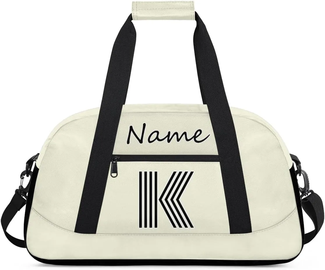 Custom Gym Bag for Women Men, Personalized Initial Duffel Bag with Name, Small Sports Gym Bag Travel Duffle Bag Weekender Carry On Overnight Bags Beige