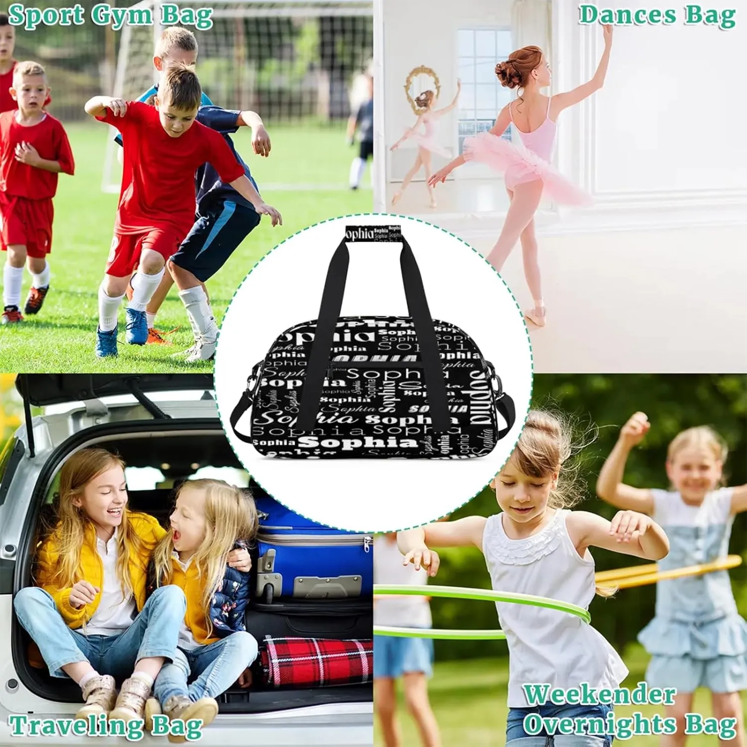 Custom Gym Duffel Bag for Women Men, Personalized Name Sport Bag Overnight Bags Customized Travel Weekender Bag, Black