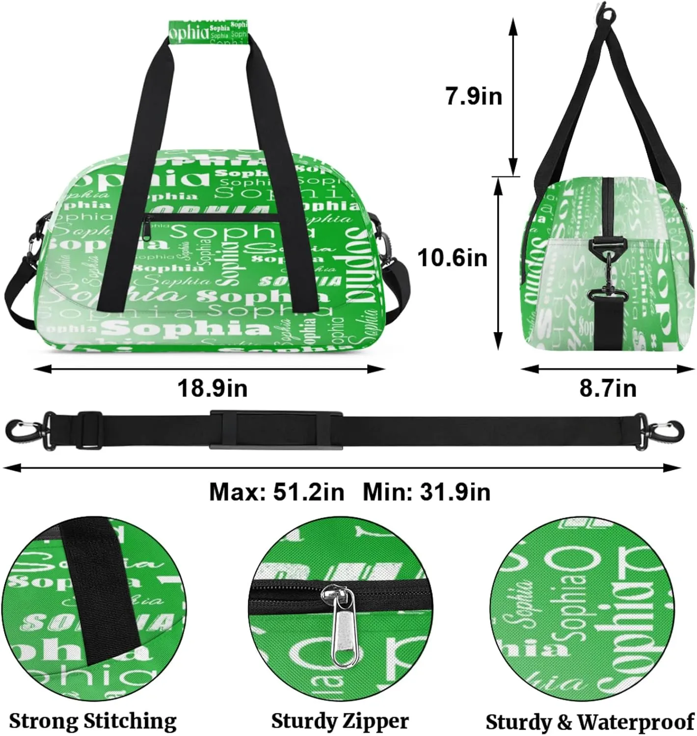 Custom Gym Duffel Bag for Women Men, Personalized Name Sport Bag Overnight Bags Customized Travel Weekender Bag, Grass Green Gradient