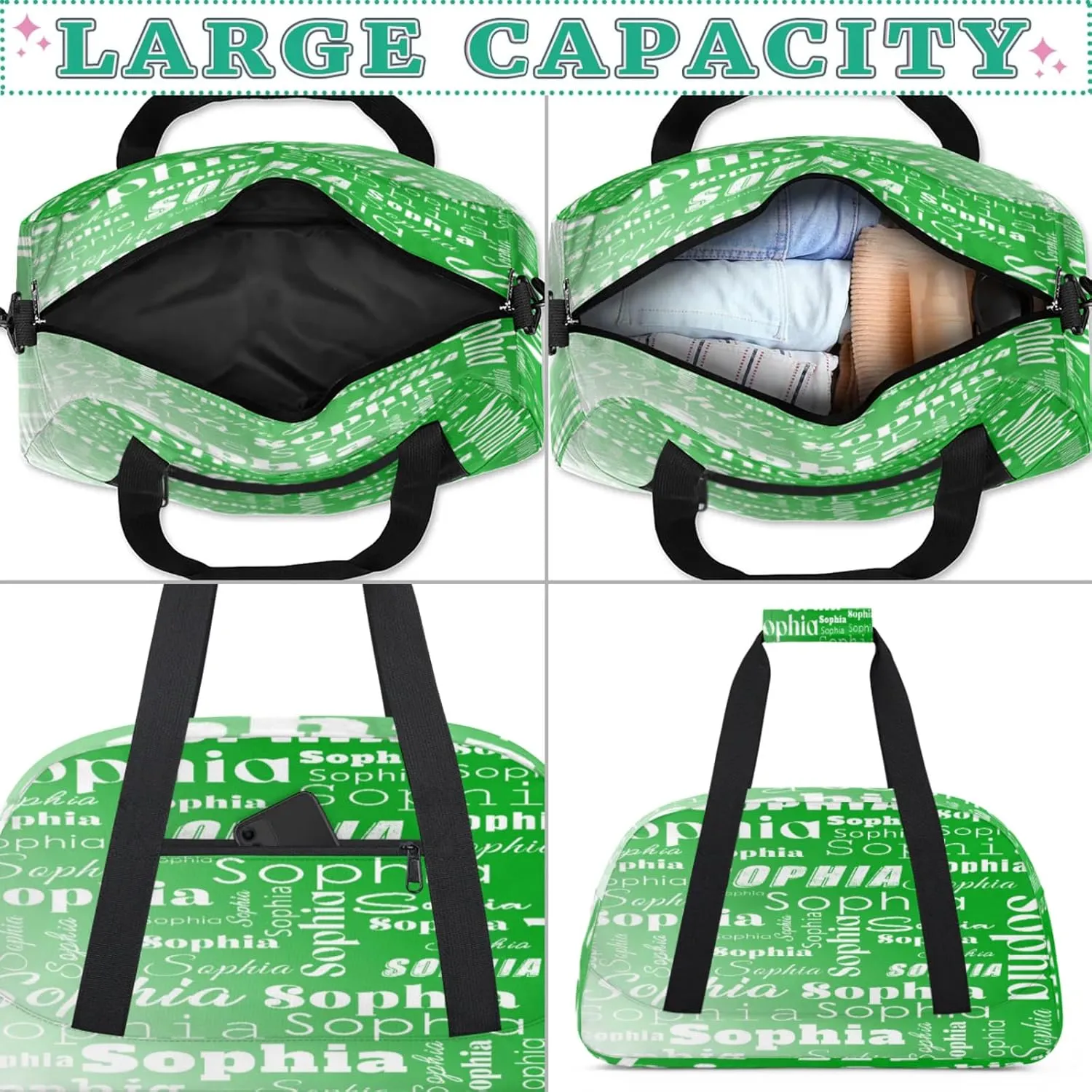 Custom Gym Duffel Bag for Women Men, Personalized Name Sport Bag Overnight Bags Customized Travel Weekender Bag, Grass Green Gradient