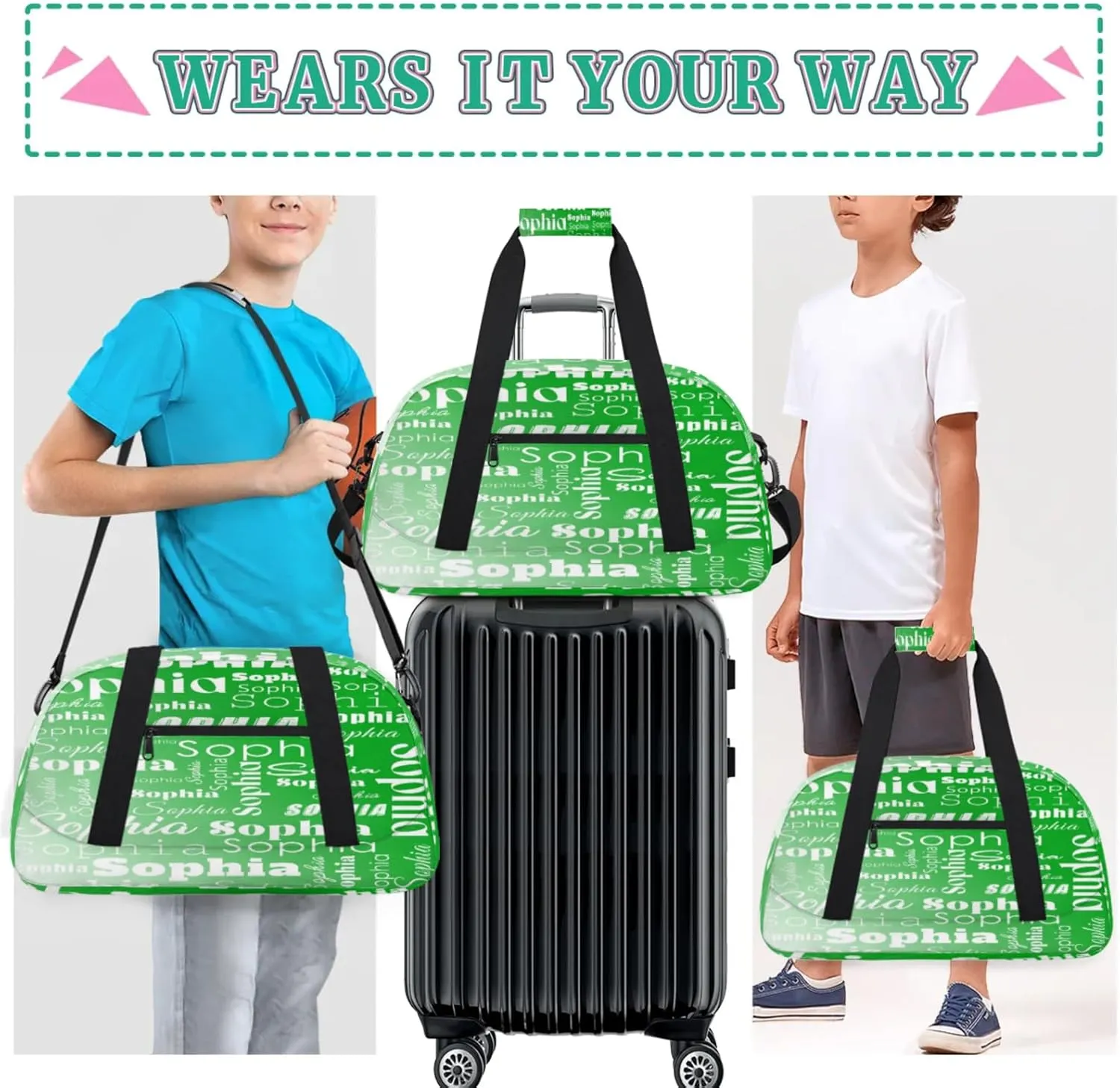 Custom Gym Duffel Bag for Women Men, Personalized Name Sport Bag Overnight Bags Customized Travel Weekender Bag, Grass Green Gradient