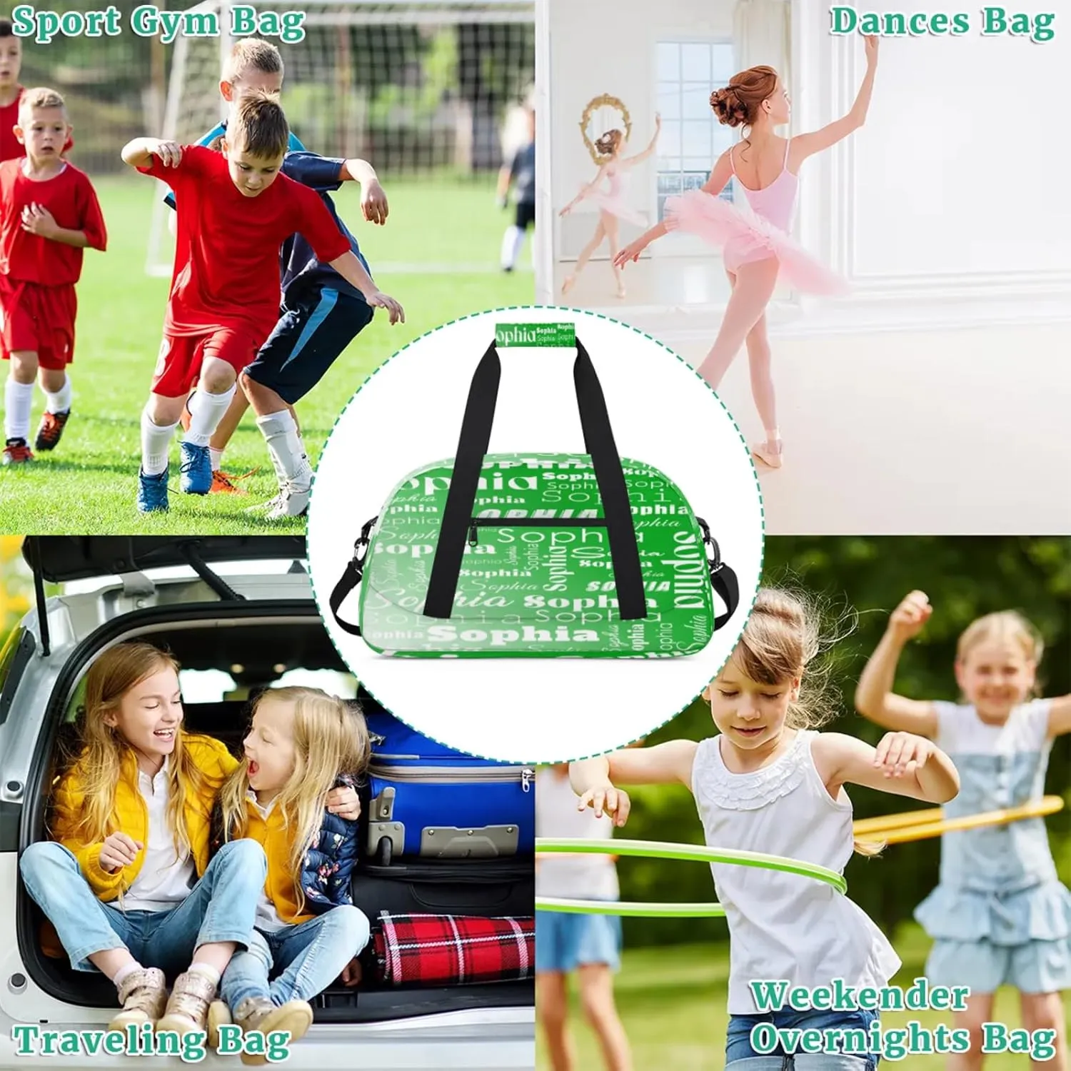 Custom Gym Duffel Bag for Women Men, Personalized Name Sport Bag Overnight Bags Customized Travel Weekender Bag, Grass Green Gradient
