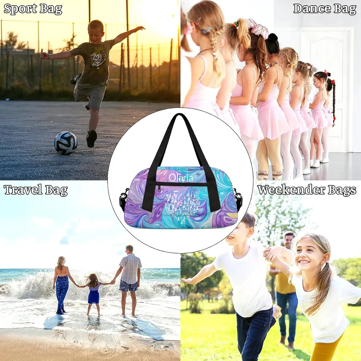 Custom Gymnastics Duffel Bag Personalized Name Dance Ballet Bags Waterproof Customized