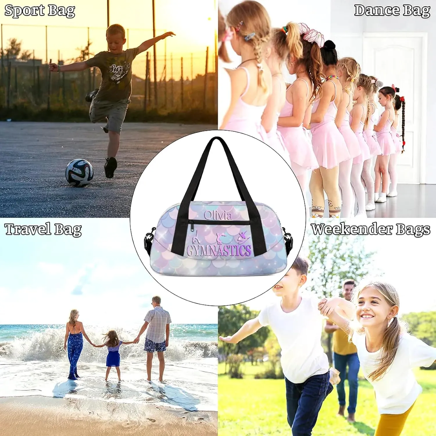 Custom Gymnastics Duffel Bag Personalized Name Dance Ballet Bags Waterproof Customized