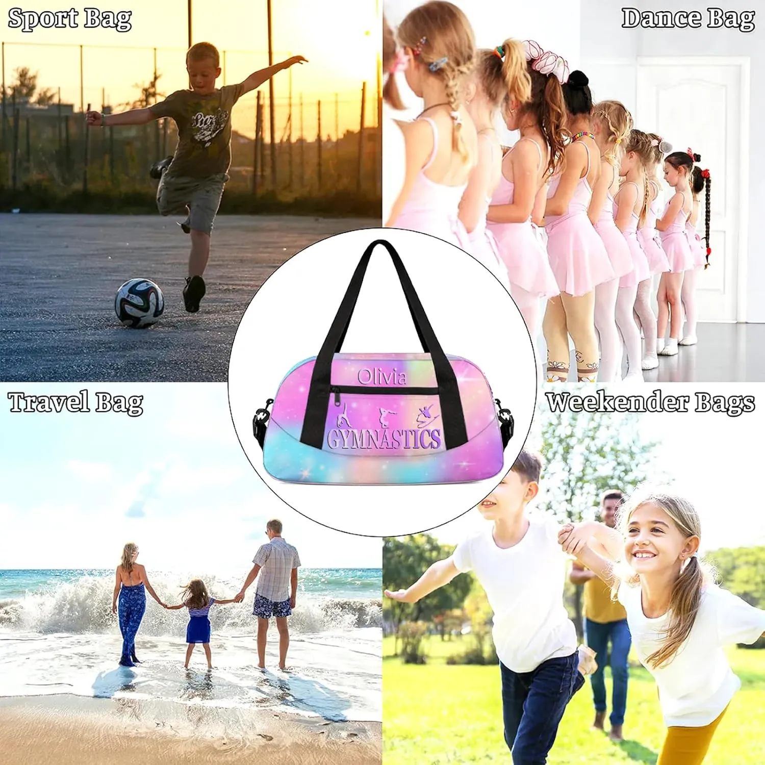 Custom Gymnastics Duffel Bag Personalized Name Dance Ballet Bags Waterproof Customized