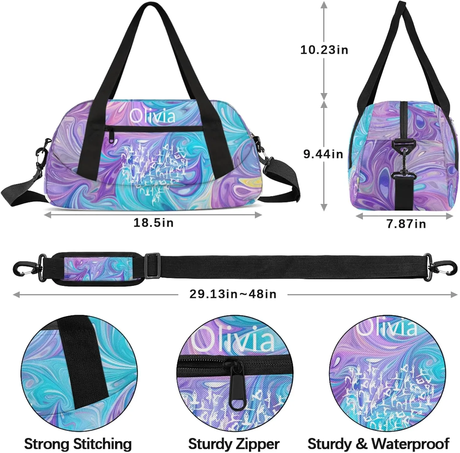 Custom Gymnastics Duffel Bag Personalized Name Dance Ballet Bags Waterproof Customized