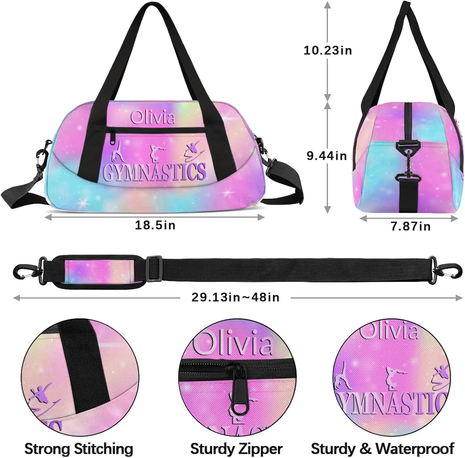 Custom Gymnastics Duffel Bag Personalized Name Dance Ballet Bags Waterproof Customized