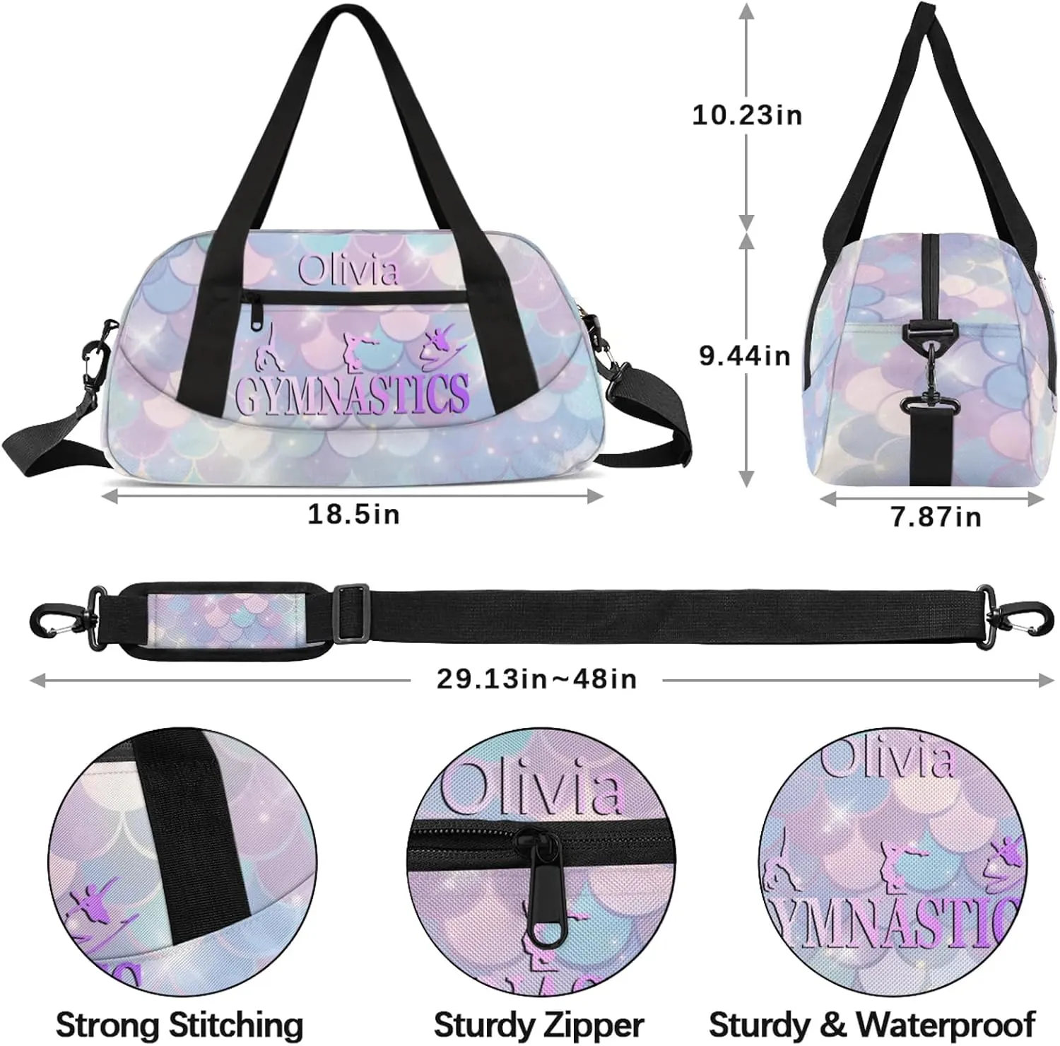 Custom Gymnastics Duffel Bag Personalized Name Dance Ballet Bags Waterproof Customized