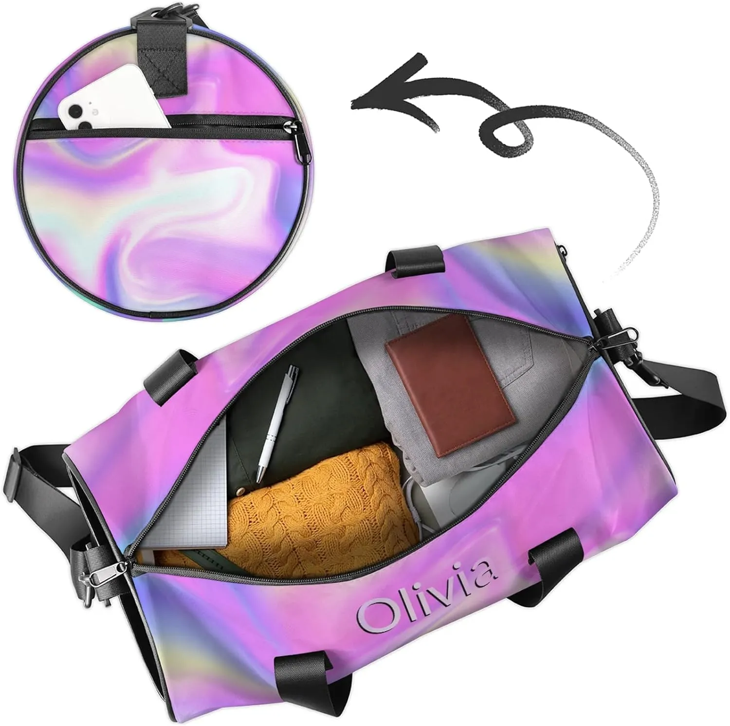 Custom Gymnastics Duffel Bag Round Personalized Name Dance Ballet Bags Waterproof