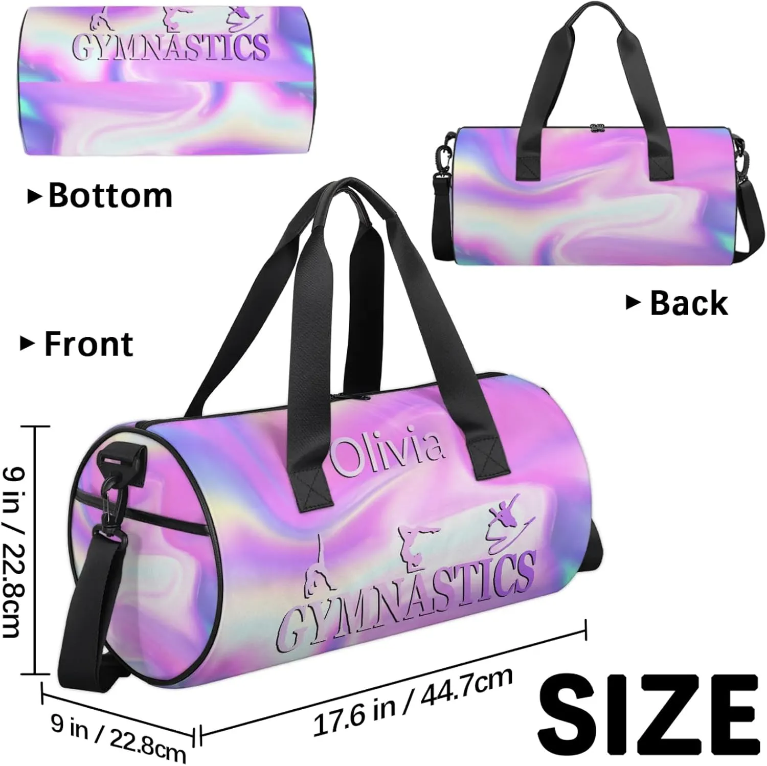 Custom Gymnastics Duffel Bag Round Personalized Name Dance Ballet Bags Waterproof
