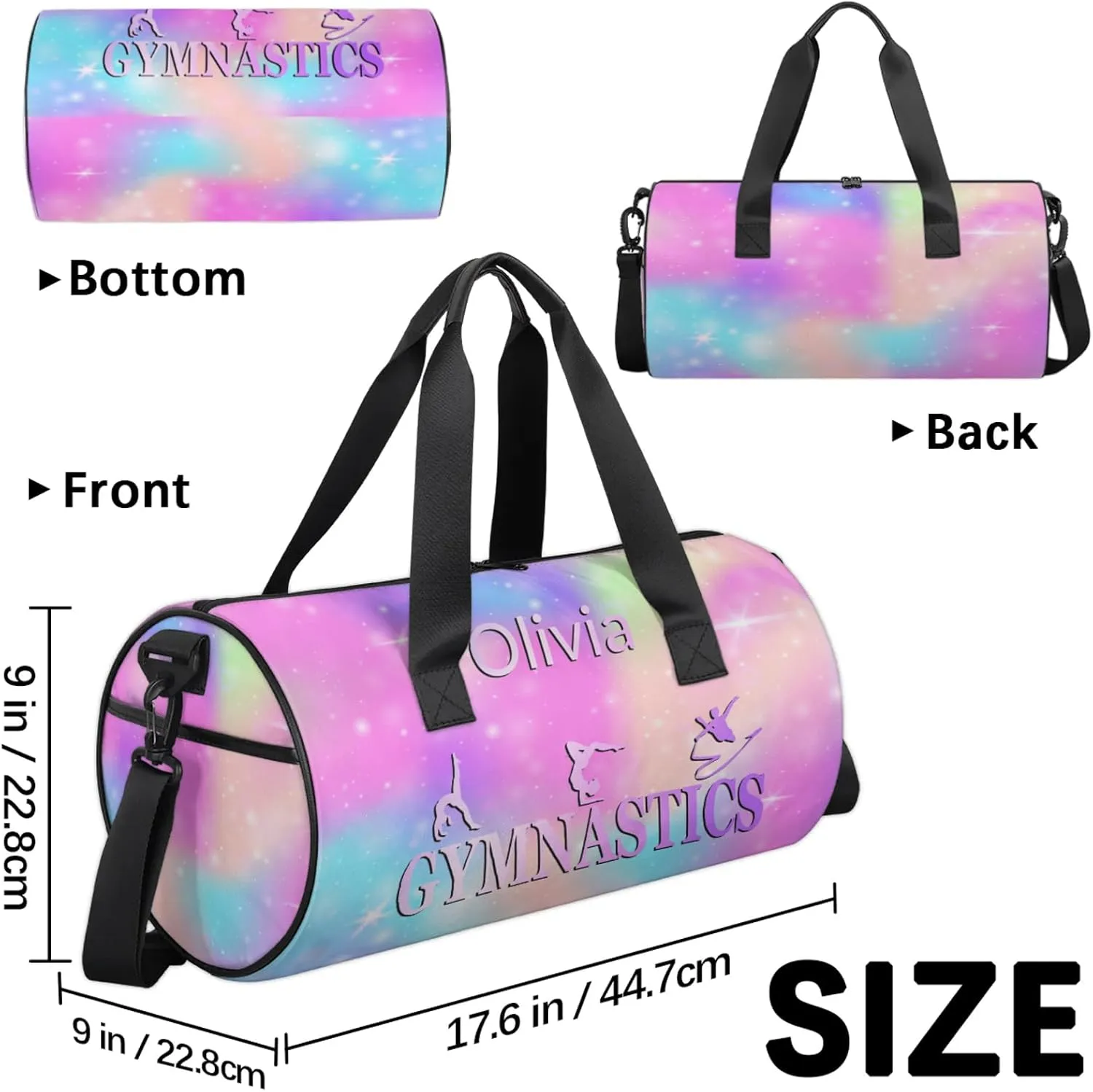 Custom Gymnastics Duffel Bag Round Personalized Name Dance Ballet Bags Waterproof