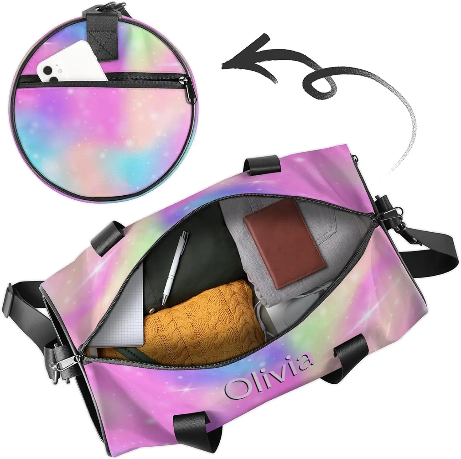 Custom Gymnastics Duffel Bag Round Personalized Name Dance Ballet Bags Waterproof