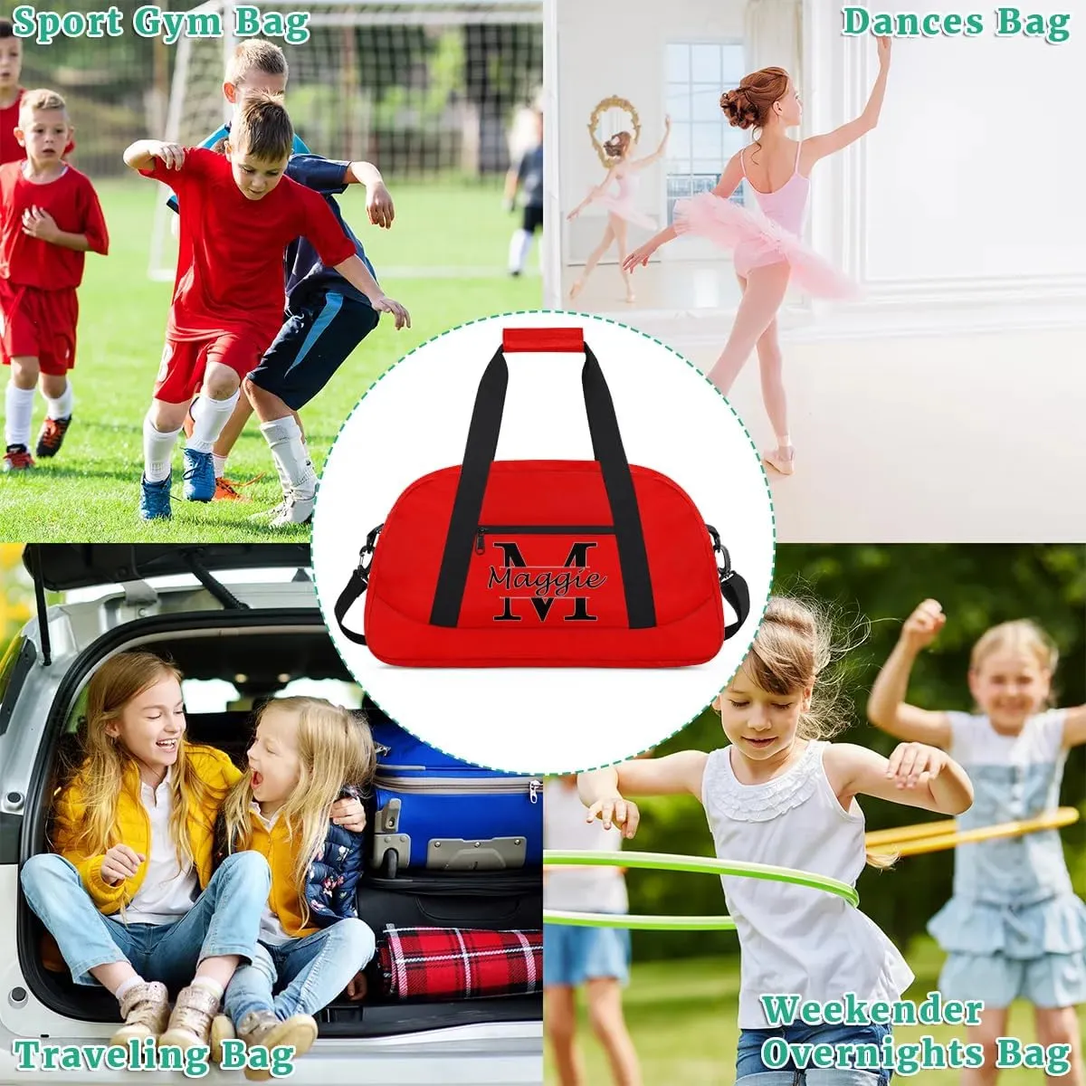 Custom Initial Sport Bag with Name, Personalized Gym Duffel Bags Personalized Gifts for Women Custom Travel Weekender Bag Monogrammed Custom Gifts, Coral Red A