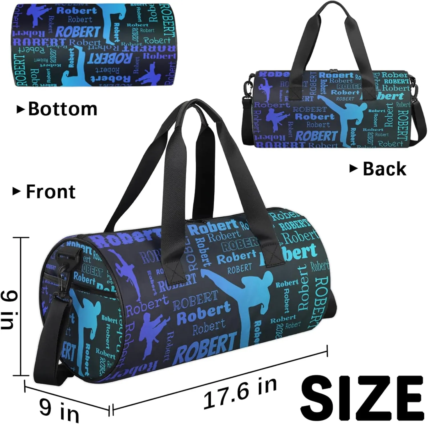 Custom Karate Sport Bags Personalized Sports Gym Bag with Name Overnight Weekender Duffel Bag Customized Gifts for Women Men, Multi Blue