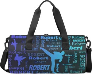Custom Karate Sport Bags Personalized Sports Gym Bag with Name Overnight Weekender Duffel Bag Customized Gifts for Women Men, Multi Blue