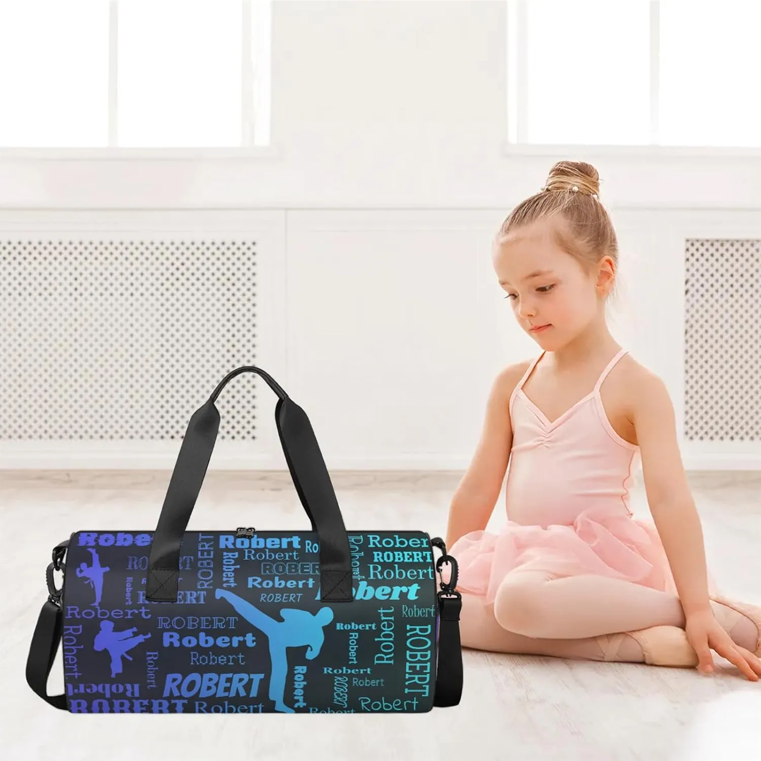 Custom Karate Sport Bags Personalized Sports Gym Bag with Name Overnight Weekender Duffel Bag Customized Gifts for Women Men, Multi Blue