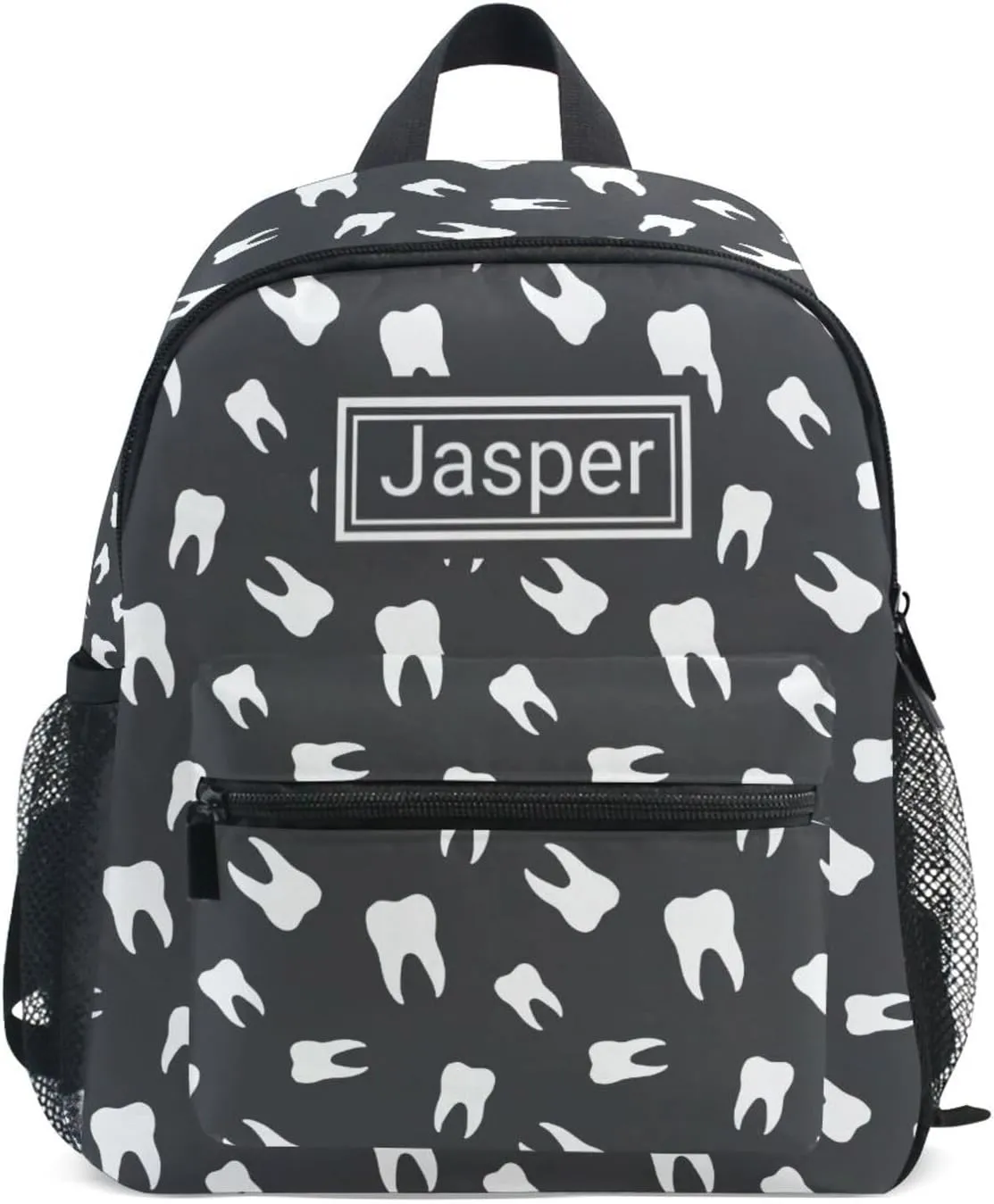 Custom Kid's Name Toddler Backpack for Boys Girls Teeth Dental Black Personalized Daycare Preschool Kindergarten Bookbag S