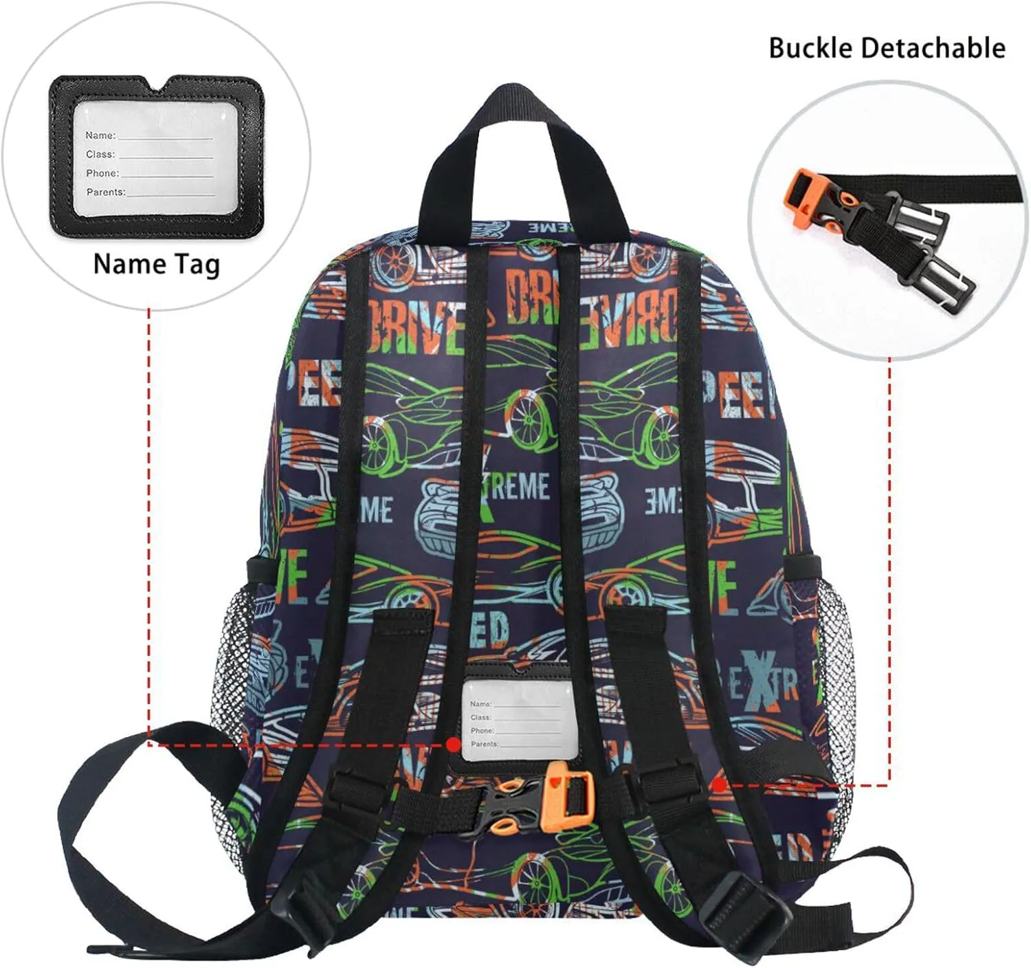 Custom Kids Toddler Backpack, Race Car Backpack for Boys Girls, Preschool School Children Schoolbag Nursery Junior Primary Student Travel Bag
