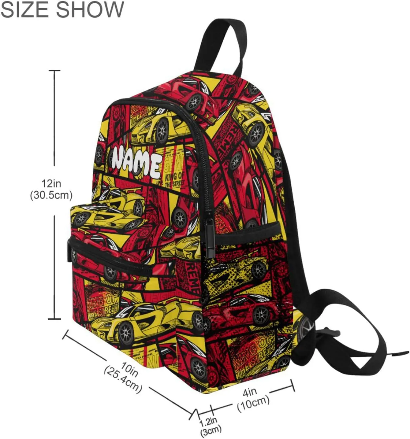 Custom Kids Toddler Backpack, Race Car Backpack for Boys Girls, Preschool School Children Schoolbag Nursery Junior Primary Student Travel Bag